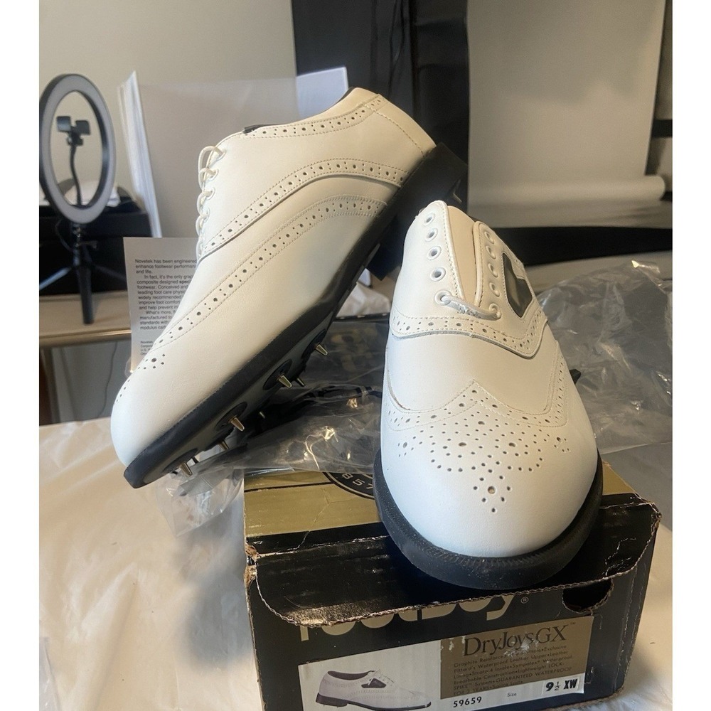 FootJoy‎ DryJoys GX Golf Shoes White Leather Wingtip Spiked 59659 Size 9.5 XW